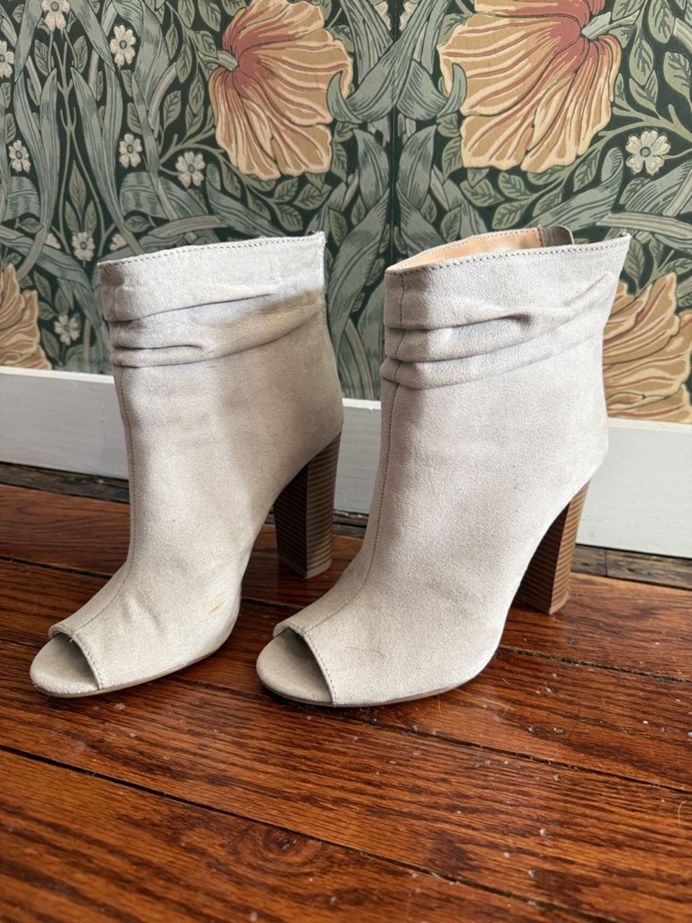 Open-Toe Suede Ankle Booties